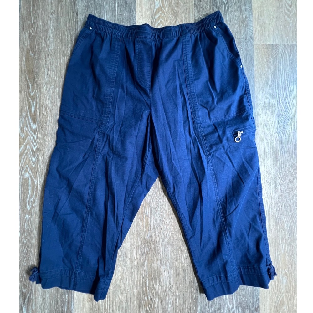 Allison Daley Cargo Pants Women 16 Navy Blue Cropped Elastic Waist Utility Pocke